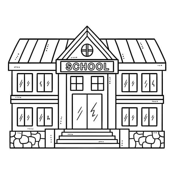 Vector illustration of School Building Isolated Coloring Page for Kids