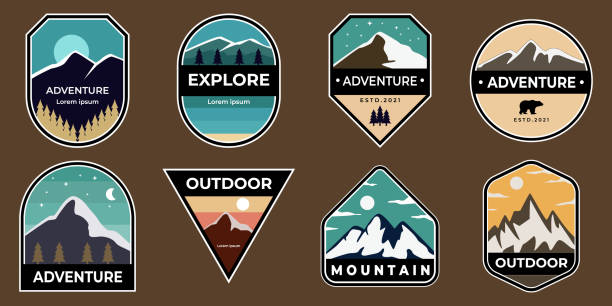 set of vector adventure explore mountain outdoor vintage symbol symbol illustration design