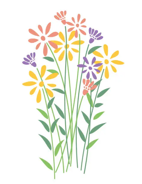 Vector illustration of A Bunch Of Wildflowers On A Transparent Background