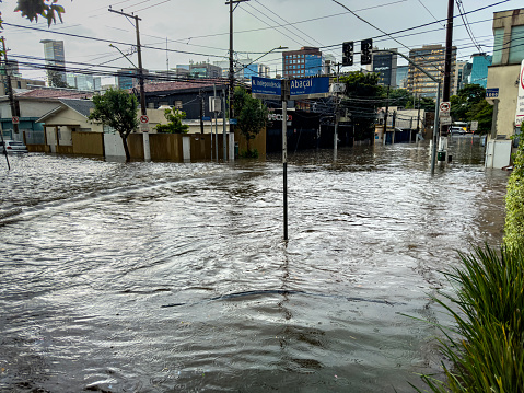 Severe floods in the city of Sao Paulo. It rained heavily, causing flooding in the streets. Sao Paulo city, Sao Paulo state, Brazil.