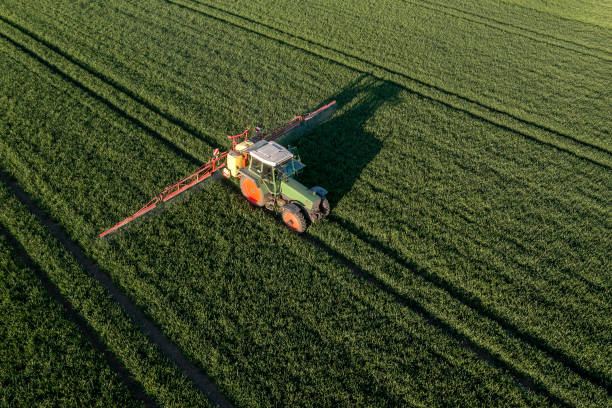 istock Tractor works in the field, aerial view 1472397996