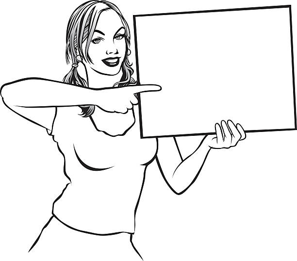A retro illustration of a woman pointing a copy space
