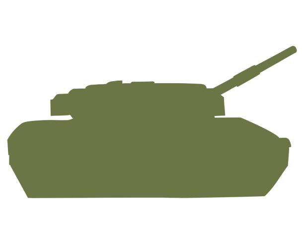main battle tank silhouette in line art in color. german military vehicle leopard 2. - leopard tank 幅插畫檔、美工圖案、卡通及圖標