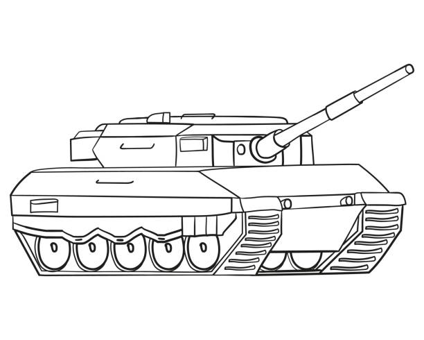 main battle tank in line art. german military vehicle leopard 2. - leopard tank 幅插畫檔、美工圖案、卡通及圖標