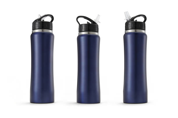 istock Matte Blue Water Bottle With Lid And Handle Isolated On White Background,Collage 1472406383