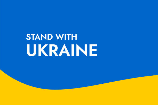 ilustrações de stock, clip art, desenhos animados e ícones de poster with the words stand with ukraine on the background of the yellow-blue ukrainian flag. save it from russia. stop the war. - prayer call