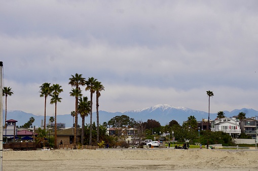 An image of a mountains in the distance behind Seal Beach.