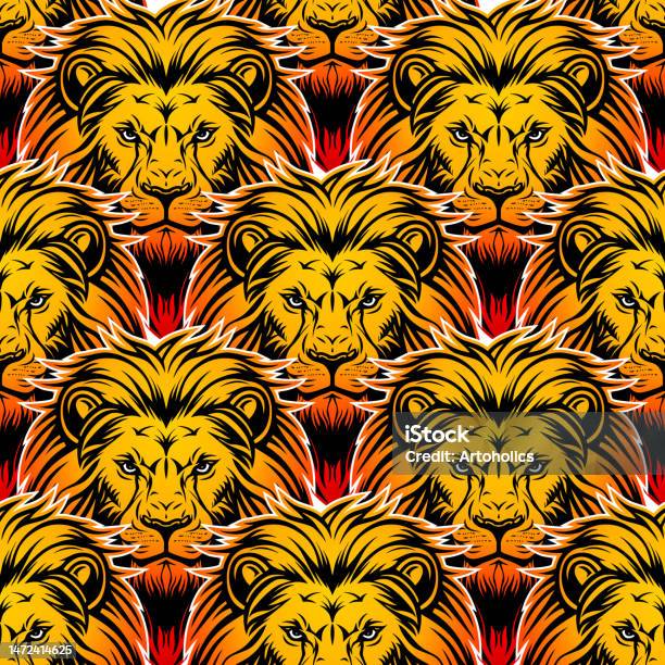 Unilion Pattern Lion Face Seamless Pattern Vector Art Image Lion Head Repeating Tile ...