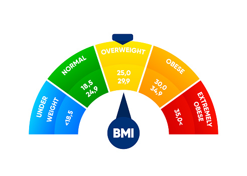 Body mass index. Weight loss concept. BMI scale. Before and after diet and fitness. Healthy lifestyle. Vector illustration