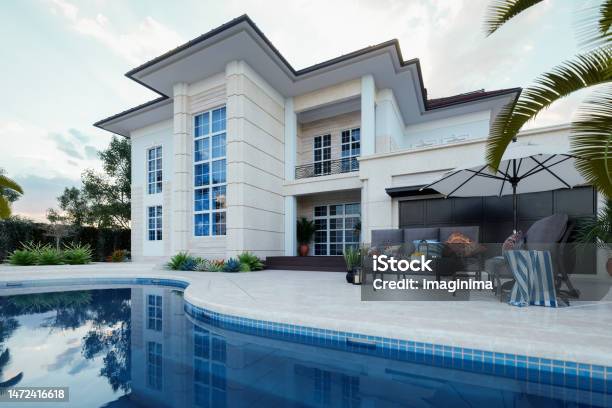 Modern Luxury House With Swimming Pool Stock Photo - Download Image Now - Beach, House, Luxury