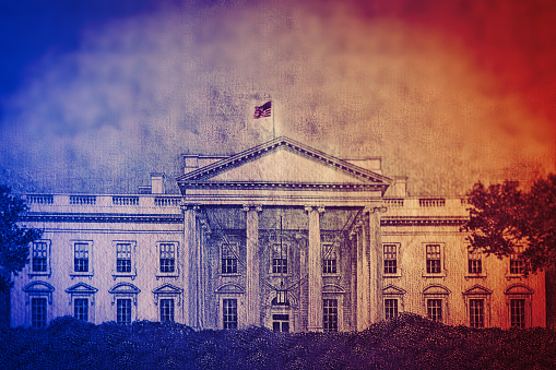 View of the North Side of the White House With Cloudy Skies