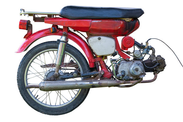 istock Old red motorcycle isolated on white background have clipping path 1472418544