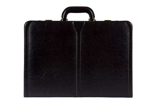 black leather briefcase isolated on white stock photo