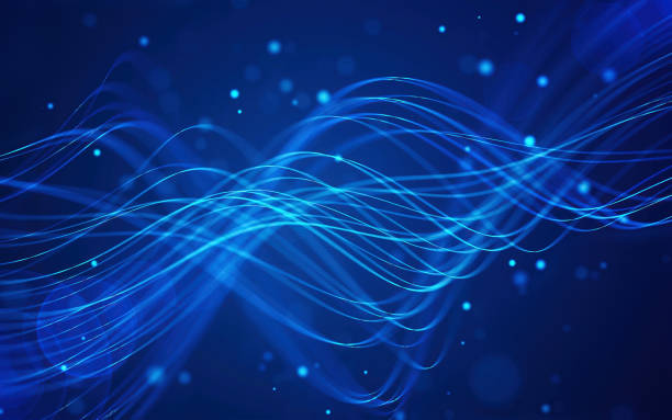 Abstract blue background with glowing lines and particles. stock photo