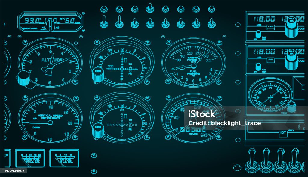 Control Plane Visual Airplane Control Panel Close Up Stock Illustration - Download Image Now ...