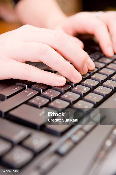 Woman Working On Pc Keyboard And Mouse Stock Photo - Download Image Now - Adult, Black Color, Business
