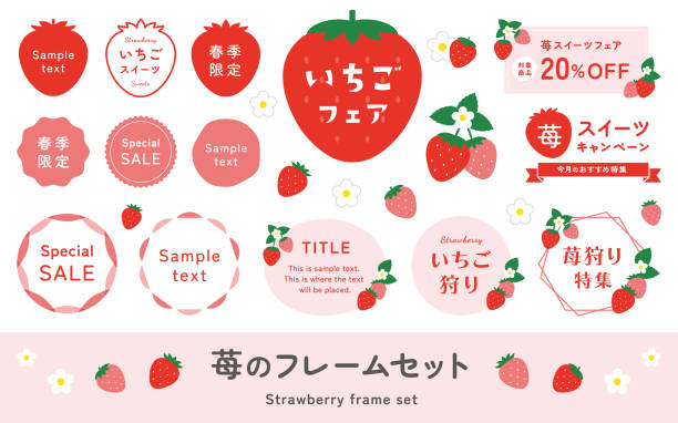 симпатичная клубничная рамка для иллюстраций набор. сезонные фрукты. пружинный векторный материал. - strawberry stock illustrations