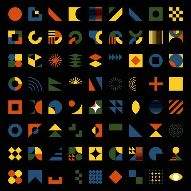 Vector illustration of Vector set of colors minimalism geometric Bauhaus style simple symbol design elements