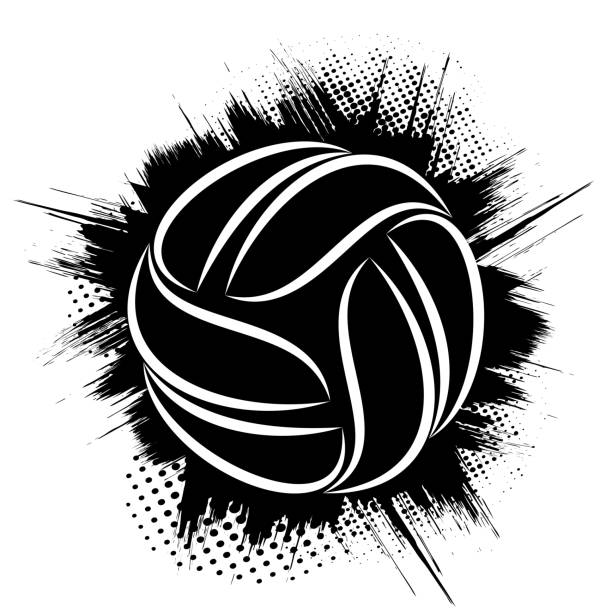 символ черного гранжа волейбола - volleyball sport volleying silhouette stock illustrations