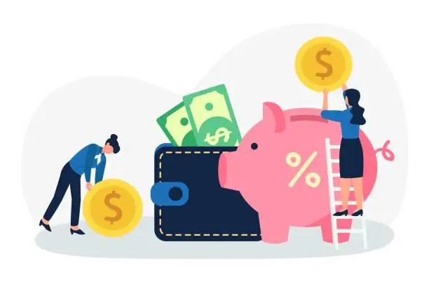 Vector illustration of Investment concept save money and collect in wallet