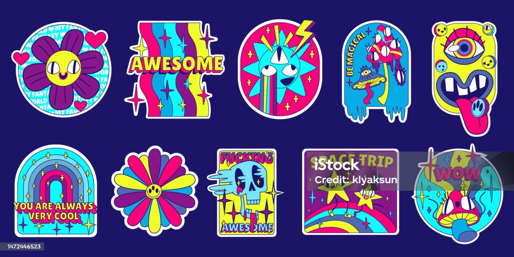 Y2k Stickers Pack Rave Retro Trendy Style Patches Stock Illustration -  Download Image Now - 1990-1999, 2000-2009, Abstract - iStock