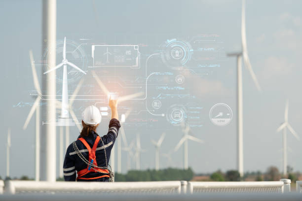 istock Engineers are controlling a wind turbine with AI technology for precision and accuracy with minimal errors. 1472447777