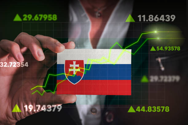 Graph growing up in Front Of Slovakia Flag. stock photo