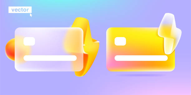 istock Glassmorphism credit cards with lightning icon and sphere. Transparent plastic with blur effect. 1472460840