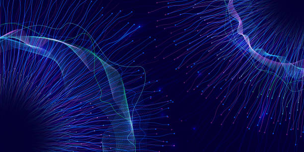 istock Abstract technological blue background with lines from the centre. Neural connections, Artificial Intelligence, movement towards each other 1472468187