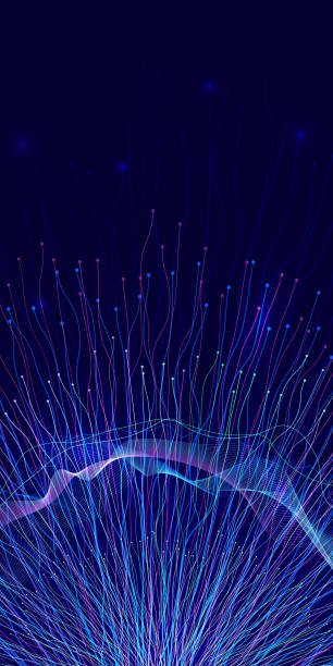 Abstract image of neural connections on blue background. Technological background for a design on the theme of artificial intelligence, big date, neural connections. Copy space. Vertical imagen abstracta de conexiones neuronales sobre fondo azul. antecedentes tecnológicos para un diseño sobre el tema de la inteligencia artificial, la gran cita, las conexiones neuronales. fondo de pantalla del teléfono móvil. espacio de copia