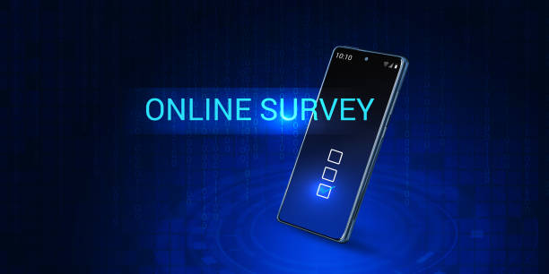 istock ONLINE SURVEY inscription and smartphone on dark blue background. Evaluating service performance through a mobile app 1472468217