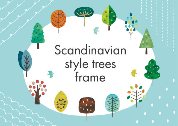 ilustrações, clipart, desenhos animados e ícones de árvores de estilo escandinavo emolduram aquarela - europa do norte
