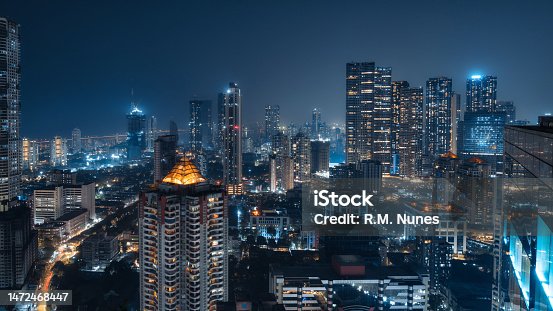 istock Mumbai Cityscape at Night, Maharashtra, India 1472468447