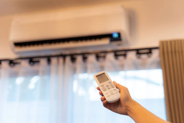 istock New air conditioning unit that works with a remote control in the home 1472468491