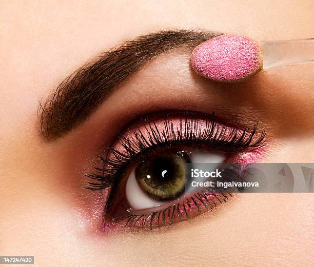 Woman With Pink Makeup Stock Photo - Download Image Now - Adult, Applying, Beautiful People