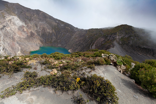 irazu volcano lake at national park in costa rica.