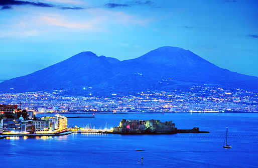 Panoramic View of the Bay of Naples at night, Italy
