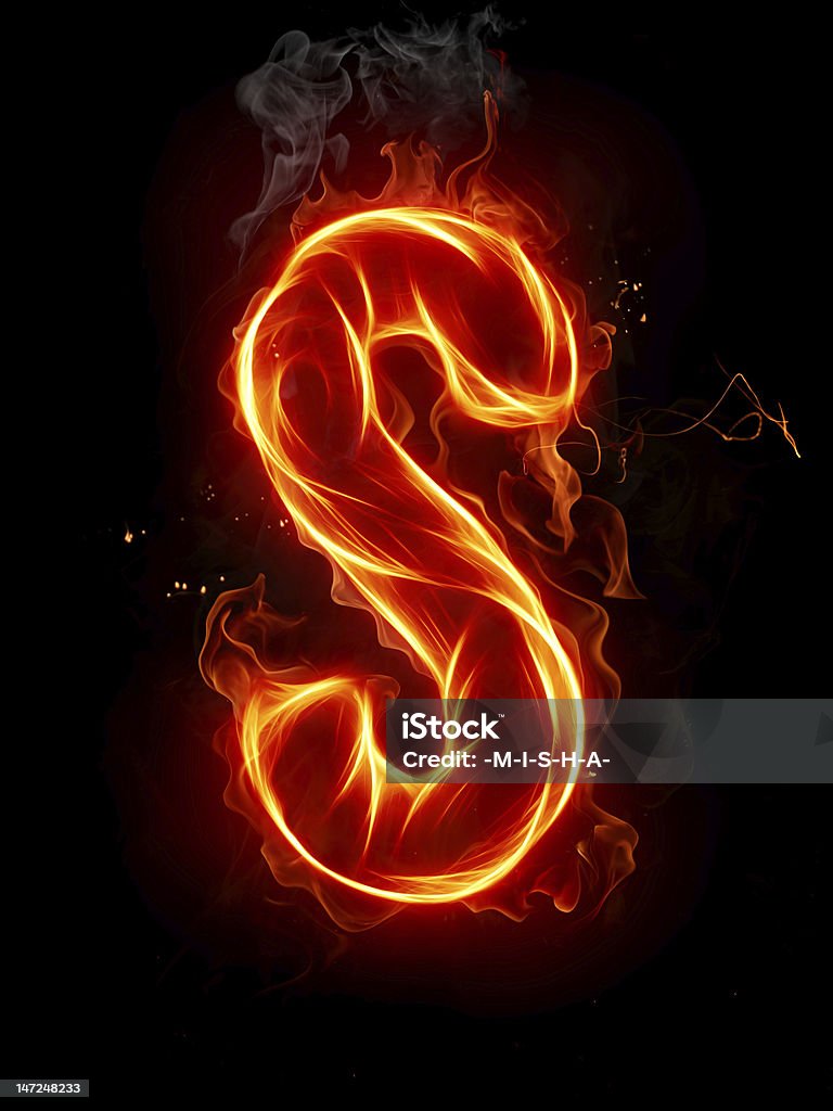 Letter S In A Fire Alphabet Font Over A Black Background Stock ...
