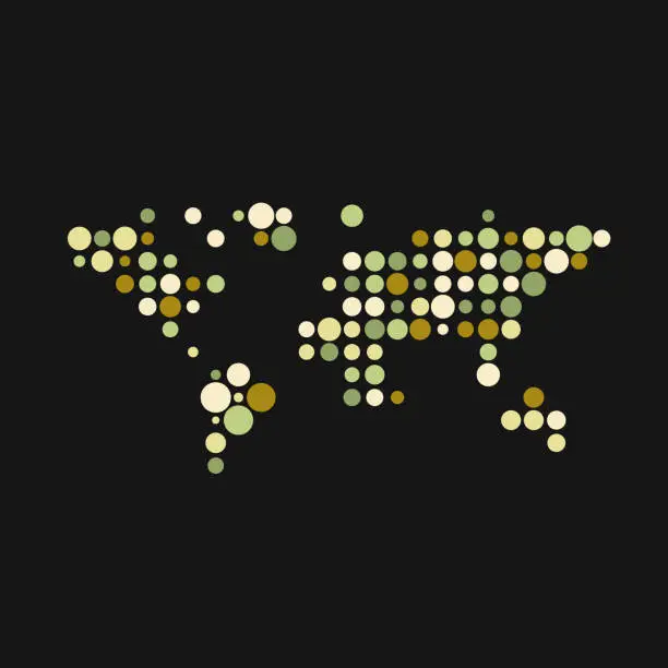 Vector illustration of World Map Silhouette Pixelated generative pattern illustration