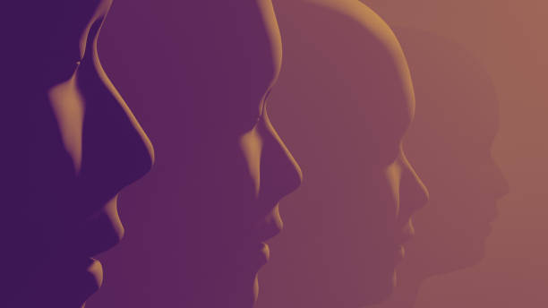 istock Several humanoid heads one behind the other. Closed eyes 1472499441