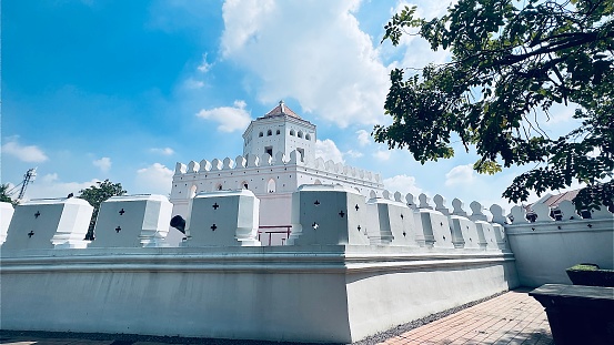 December 10 2022 : Bangkok, Thailand : Phra Sumen Fort, located in Santichai Prakan Park on the Chao Phraya River Bank.