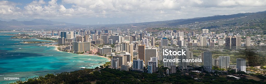 Honolulu Panorama A panoramic view of Honolulu as seen from the Diamond Head lookout. Beach Stock Photo