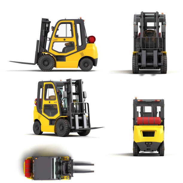 forklift loader set industrial vehicle concept 3d render on white