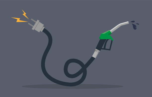 istock vector illustration showing the concept of choice between gasoline or electric vehicle. Ecology, environment and fuel prices 1472504707