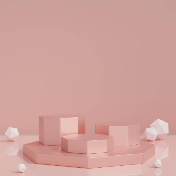 istock 3D render Geometric shapes with Pastel colors background. pink background. 1472509987