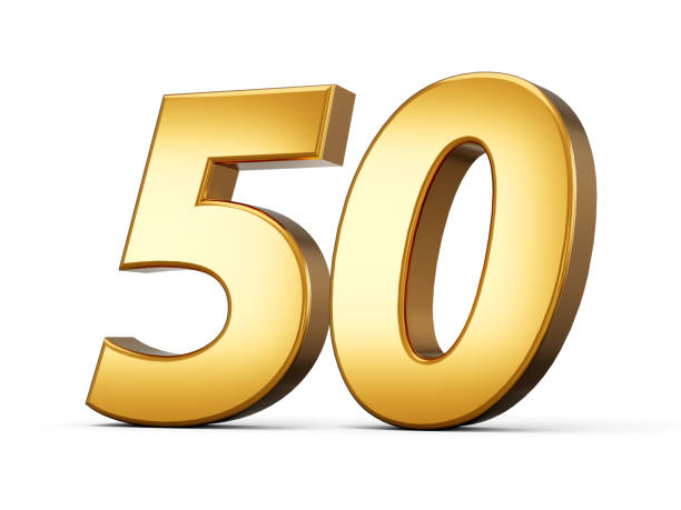 istock Golden metallic Number 50, White background 3d illustration 1472511751