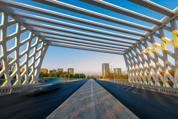 Modern bridge in the sunset
