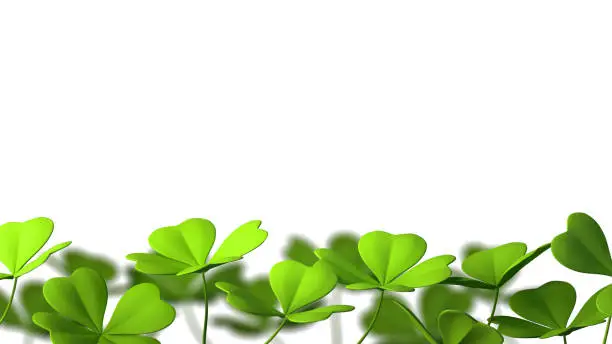 Photo of Frame of Shamrocks clover leaves St. Patrick's Day celebrating background isolated on white background. 3d rendering