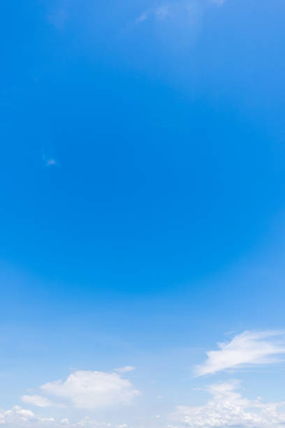 istock Panoramic view of clear blue sky and clouds, Blue sky background with tiny clouds. White fluffy clouds in the blue sky. 1472514117