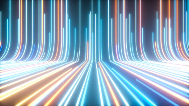 istock Abstract tech background with neon lines in fast motion - 3D Illustration 1472514631